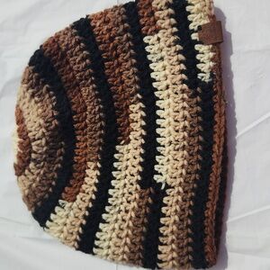 Handmade Striped Crochet Beanie Size Large